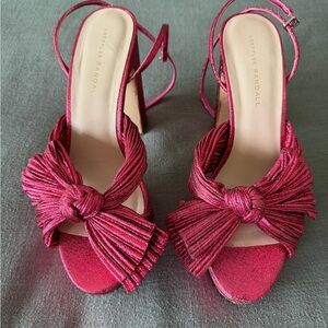 Loeffler Randall Pink Knot-Front Satin Platform Heels